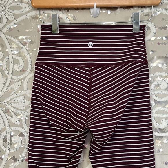 LULULEMON Maroon White Striped Luxtreme Wunder Under Crop Leggings 4 - Picture 7 of 7